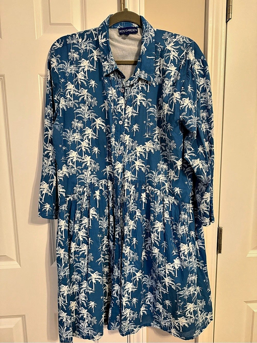 Ro's Garden Palm Print Mini Dress Blue & White Size Large